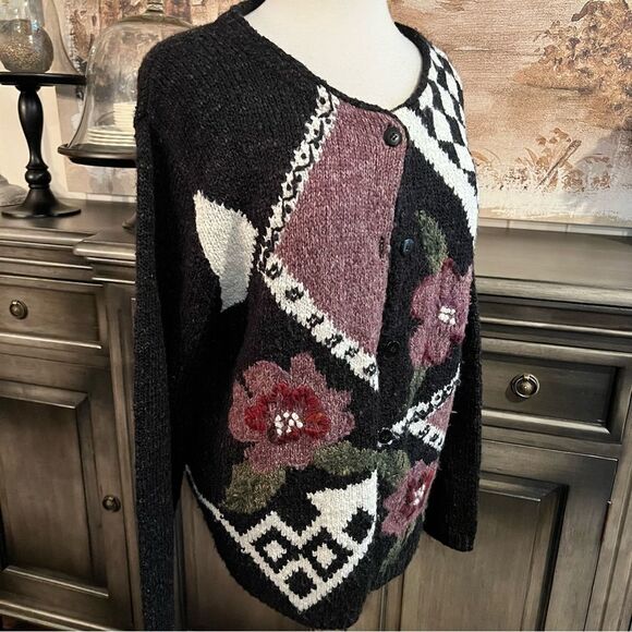 Croft & Barrow Black Embroidered Cardigan Sweater Size Size XL - Picture 4 of 7
